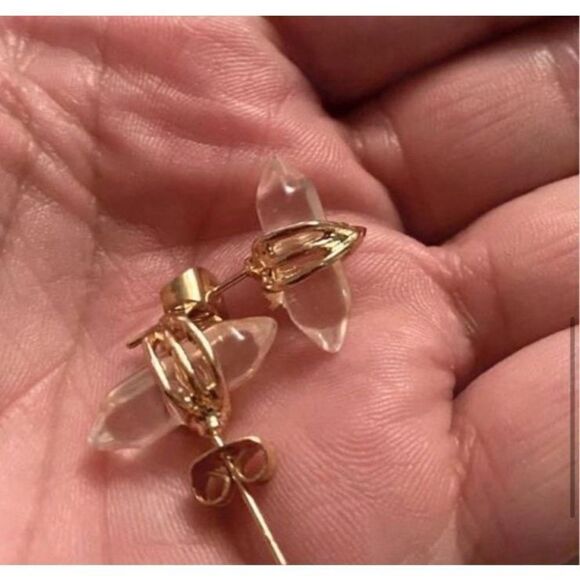 The Crystal Dream Gold plated wrapped lab created sapphire earrings - Picture 2 of 6